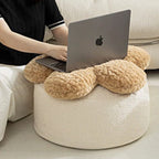 Contemporary Nordic Soft Teddy Fleece Low Stool with EPP Beads, Petal-Design Removable & Washable Cover — Backless & Armless Living Room Seat