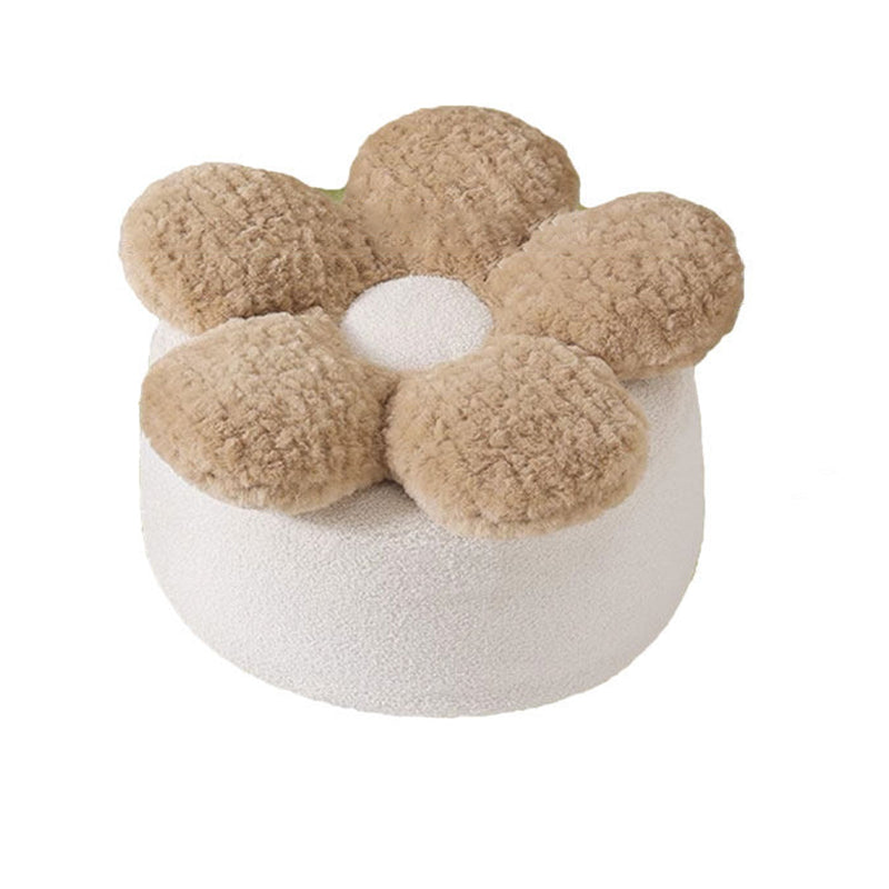 Contemporary Nordic Soft Teddy Fleece Low Stool with EPP Beads, Petal-Design Removable & Washable Cover — Backless & Armless Living Room Seat