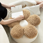 Contemporary Nordic Soft Teddy Fleece Low Stool with EPP Beads, Petal-Design Removable & Washable Cover — Backless & Armless Living Room Seat
