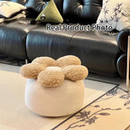 Contemporary Nordic Soft Teddy Fleece Low Stool with EPP Beads, Petal-Design Removable & Washable Cover — Backless & Armless Living Room Seat