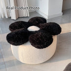 Contemporary Nordic Soft Teddy Fleece Low Stool with EPP Beads, Petal-Design Removable & Washable Cover — Backless & Armless Living Room Seat