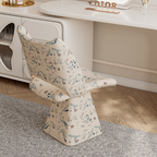 Taburete giratorio sin respaldo para tocador | Diseño trapezoidal curvo | Asiento de tela de esponja | Estructura de madera maciza y contrachapada | Ideal para dormitorio