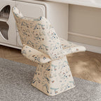 Taburete giratorio sin respaldo para tocador | Diseño trapezoidal curvo | Asiento de tela de esponja | Estructura de madera maciza y contrachapada | Ideal para dormitorio