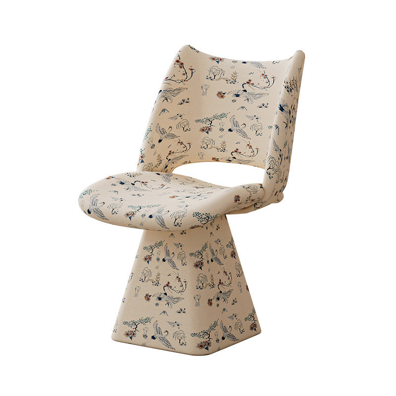 Taburete giratorio sin respaldo para tocador | Diseño trapezoidal curvo | Asiento de tela de esponja | Estructura de madera maciza y contrachapada | Ideal para dormitorio