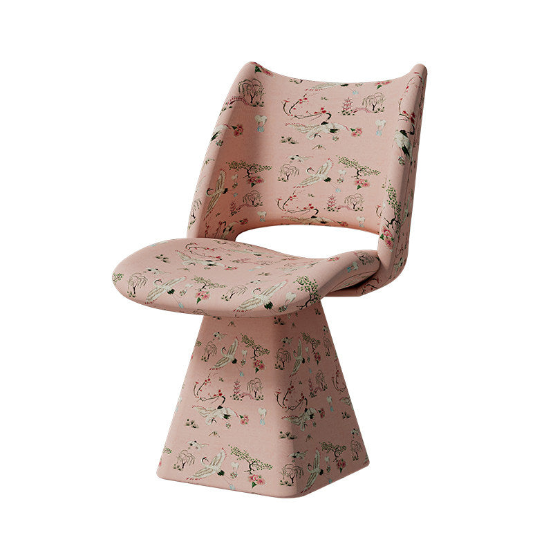 Taburete giratorio sin respaldo para tocador | Diseño trapezoidal curvo | Asiento de tela de esponja | Estructura de madera maciza y contrachapada | Ideal para dormitorio