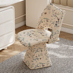 Taburete giratorio sin respaldo para tocador | Diseño trapezoidal curvo | Asiento de tela de esponja | Estructura de madera maciza y contrachapada | Ideal para dormitorio