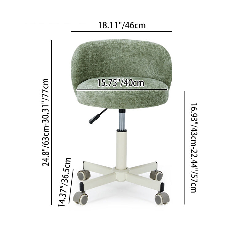 Contemporary Nordic Chenille Vanity Stool with Cat-Scratch Leather, Solid Plywood & Steel Arc Base, Liftable & Rotatable, Armless for Bedroom