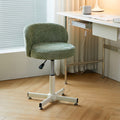 Contemporary Nordic Chenille Vanity Stool with Cat-Scratch Leather, Solid Plywood & Steel Arc Base, Liftable & Rotatable, Armless for Bedroom