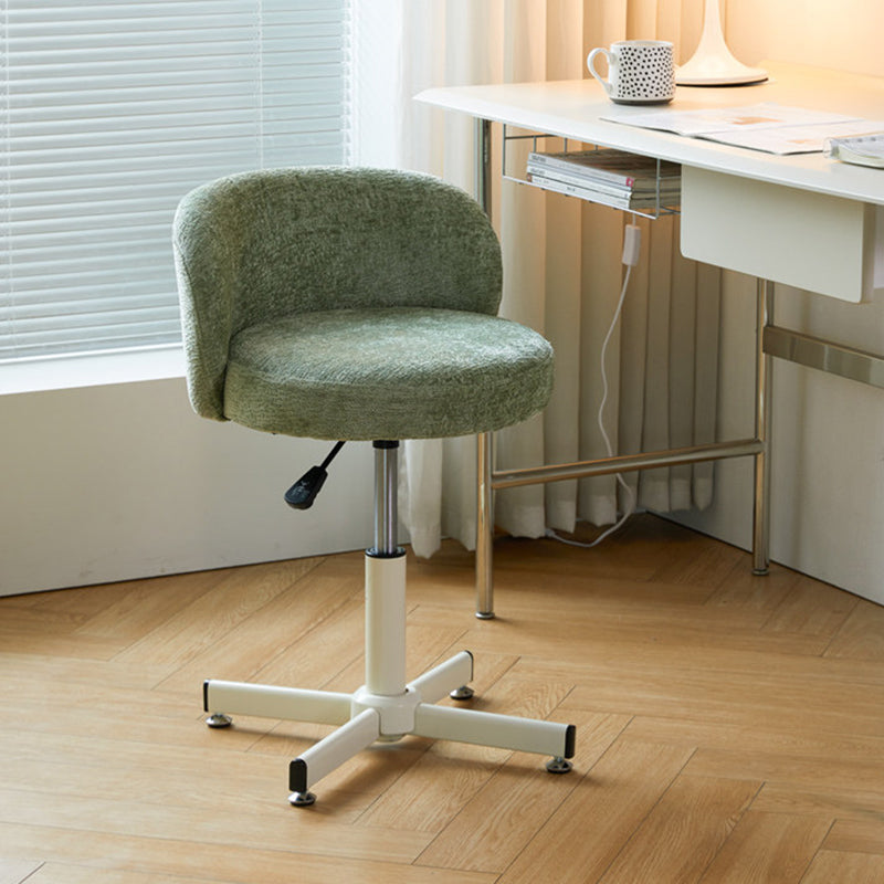Contemporary Nordic Chenille Vanity Stool with Cat-Scratch Leather, Solid Plywood & Steel Arc Base, Liftable & Rotatable, Armless for Bedroom