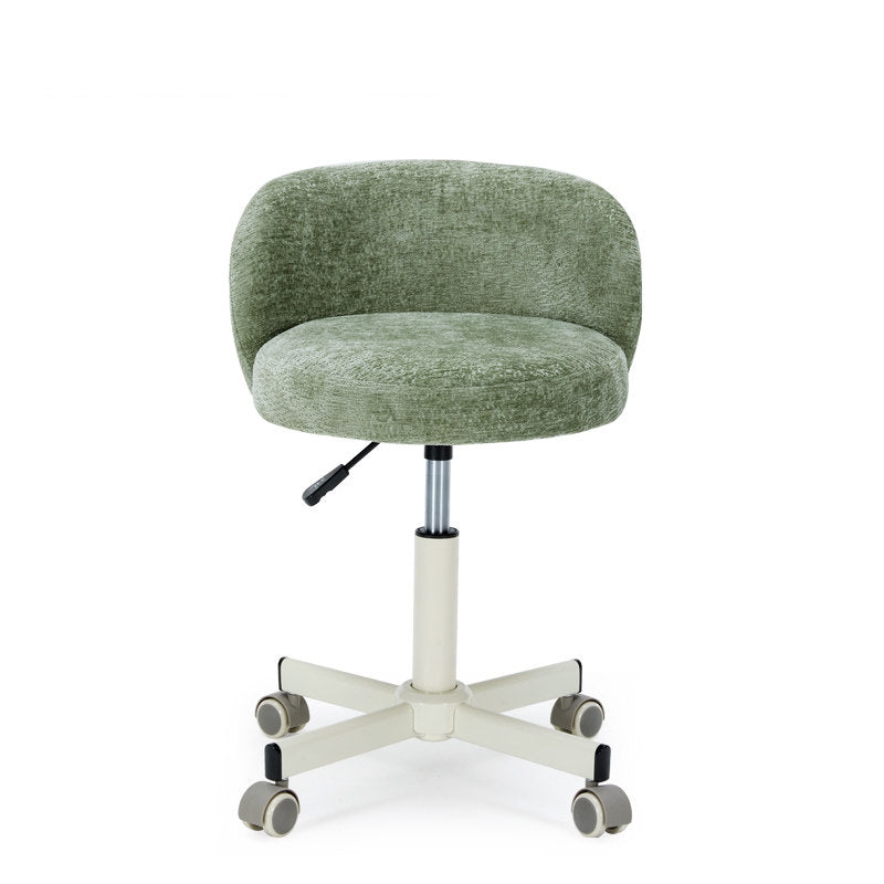 Contemporary Nordic Chenille Vanity Stool with Cat-Scratch Leather, Solid Plywood & Steel Arc Base, Liftable & Rotatable, Armless for Bedroom