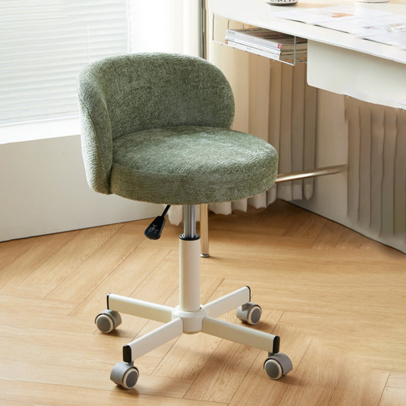 Contemporary Nordic Chenille Vanity Stool with Cat-Scratch Leather, Solid Plywood & Steel Arc Base, Liftable & Rotatable, Armless for Bedroom