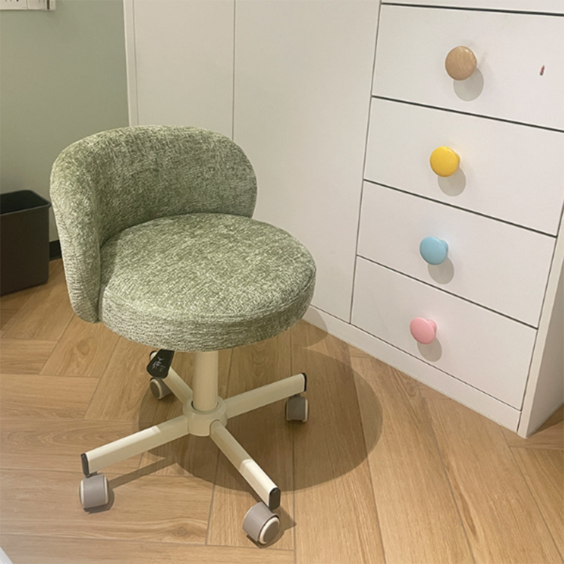 Contemporary Nordic Chenille Vanity Stool with Cat-Scratch Leather, Solid Plywood & Steel Arc Base, Liftable & Rotatable, Armless for Bedroom
