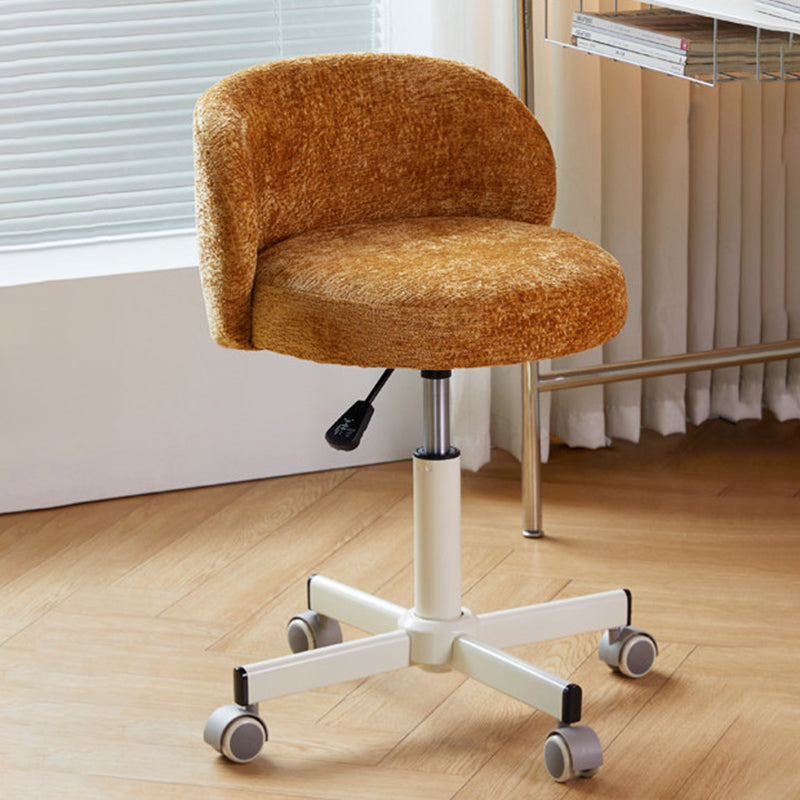 Contemporary Nordic Chenille Vanity Stool with Cat-Scratch Leather, Solid Plywood & Steel Arc Base, Liftable & Rotatable, Armless for Bedroom