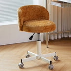Contemporary Nordic Chenille Vanity Stool with Cat-Scratch Leather, Solid Plywood & Steel Arc Base, Liftable & Rotatable, Armless for Bedroom