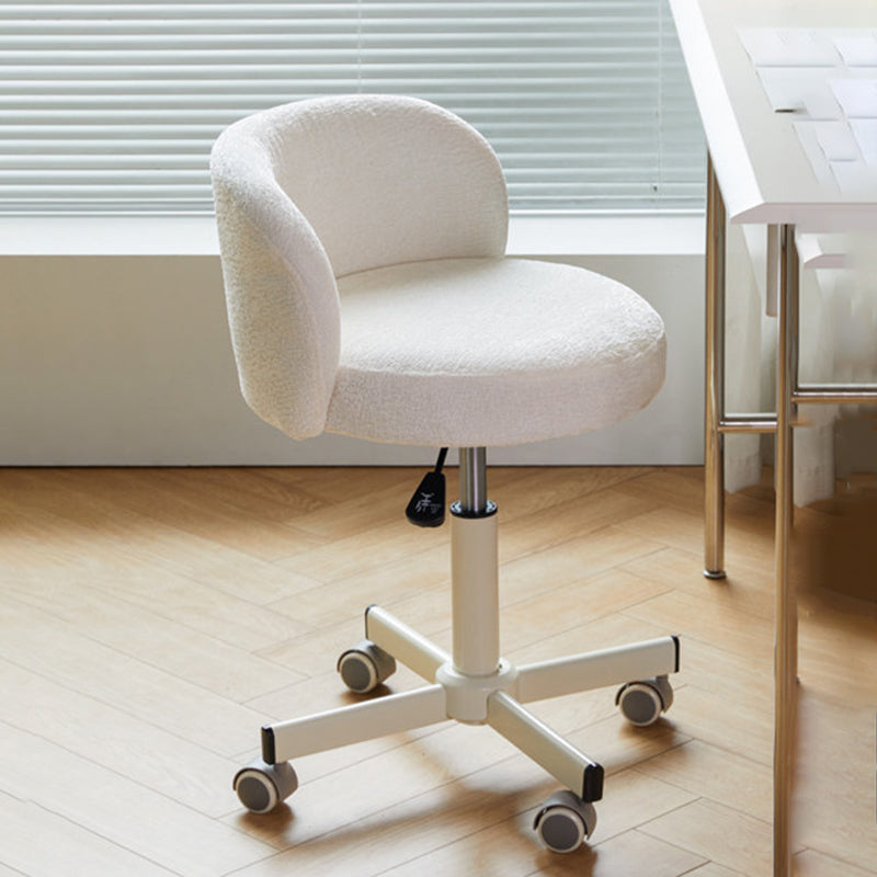 Contemporary Nordic Chenille Vanity Stool with Cat-Scratch Leather, Solid Plywood & Steel Arc Base, Liftable & Rotatable, Armless for Bedroom