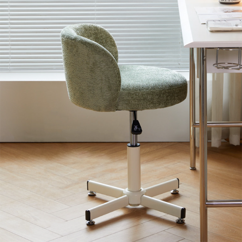 Contemporary Nordic Chenille Vanity Stool with Cat-Scratch Leather, Solid Plywood & Steel Arc Base, Liftable & Rotatable, Armless for Bedroom