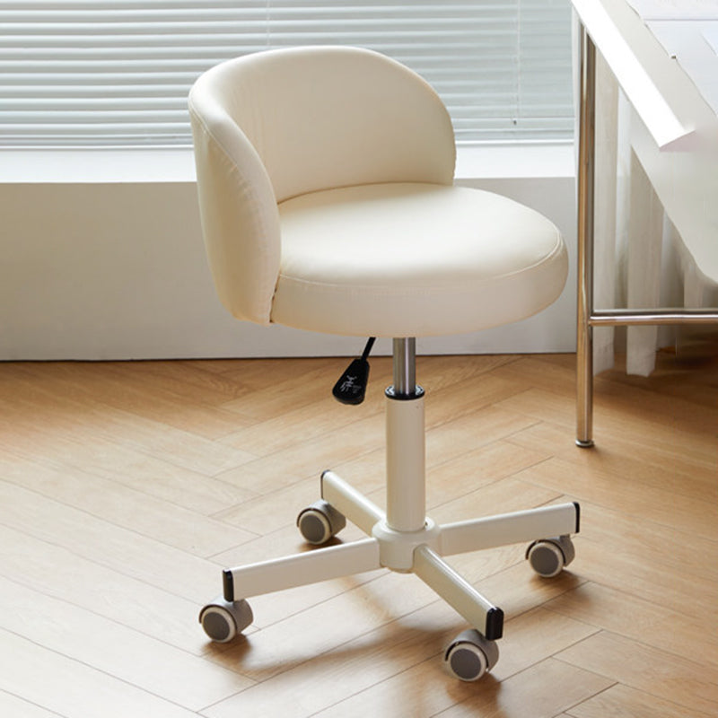 Contemporary Nordic Chenille Vanity Stool with Cat-Scratch Leather, Solid Plywood & Steel Arc Base, Liftable & Rotatable, Armless for Bedroom