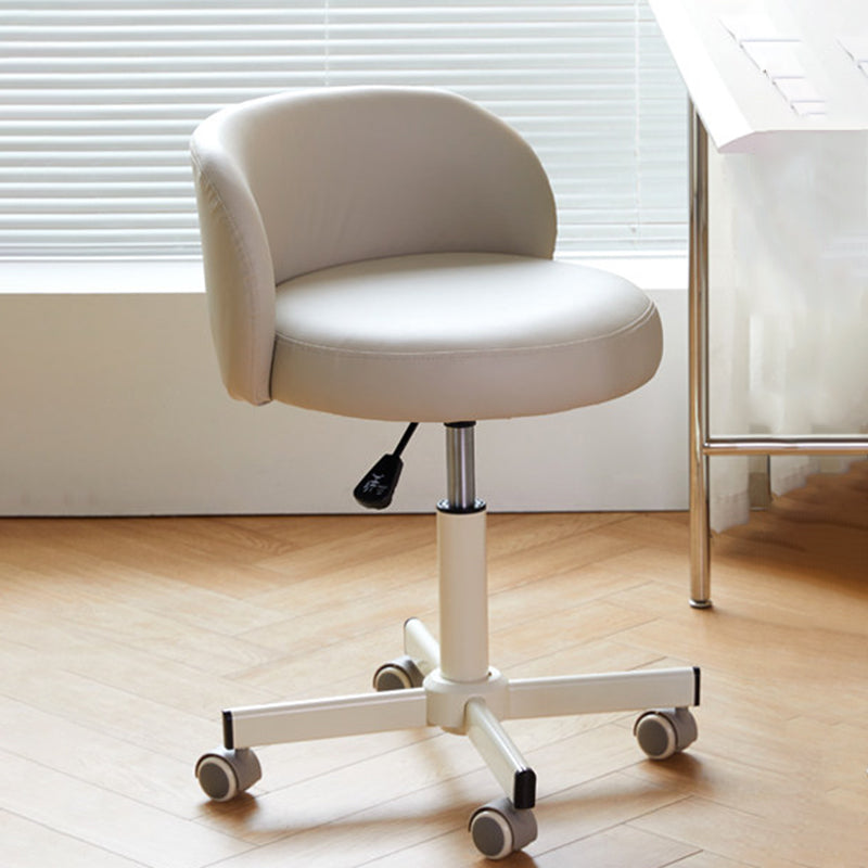 Contemporary Nordic Chenille Vanity Stool with Cat-Scratch Leather, Solid Plywood & Steel Arc Base, Liftable & Rotatable, Armless for Bedroom