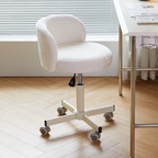 Contemporary Nordic Chenille Vanity Stool with Cat-Scratch Leather, Solid Plywood & Steel Arc Base, Liftable & Rotatable, Armless for Bedroom