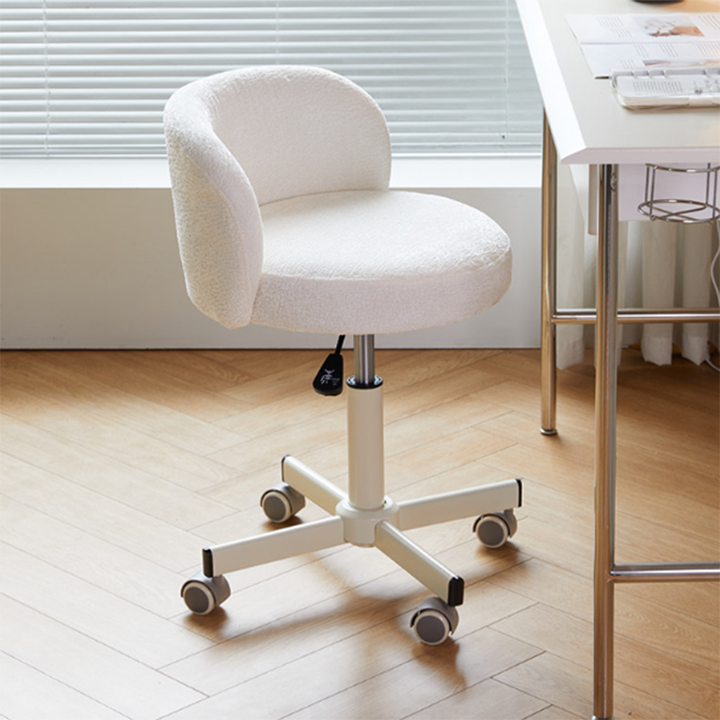Contemporary Nordic Chenille Vanity Stool with Cat-Scratch Leather, Solid Plywood & Steel Arc Base, Liftable & Rotatable, Armless for Bedroom