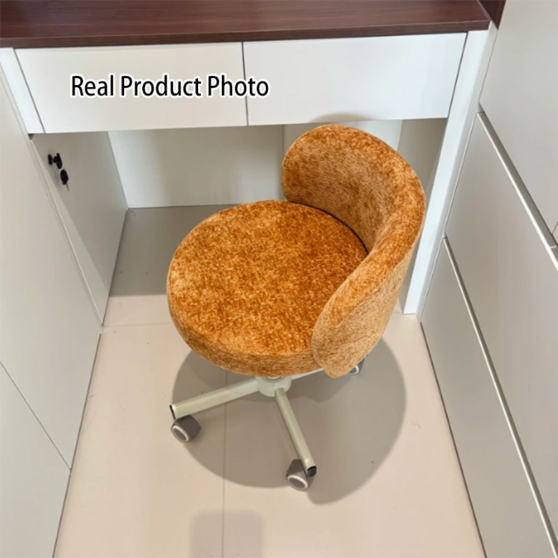 Contemporary Nordic Chenille Vanity Stool with Cat-Scratch Leather, Solid Plywood & Steel Arc Base, Liftable & Rotatable, Armless for Bedroom