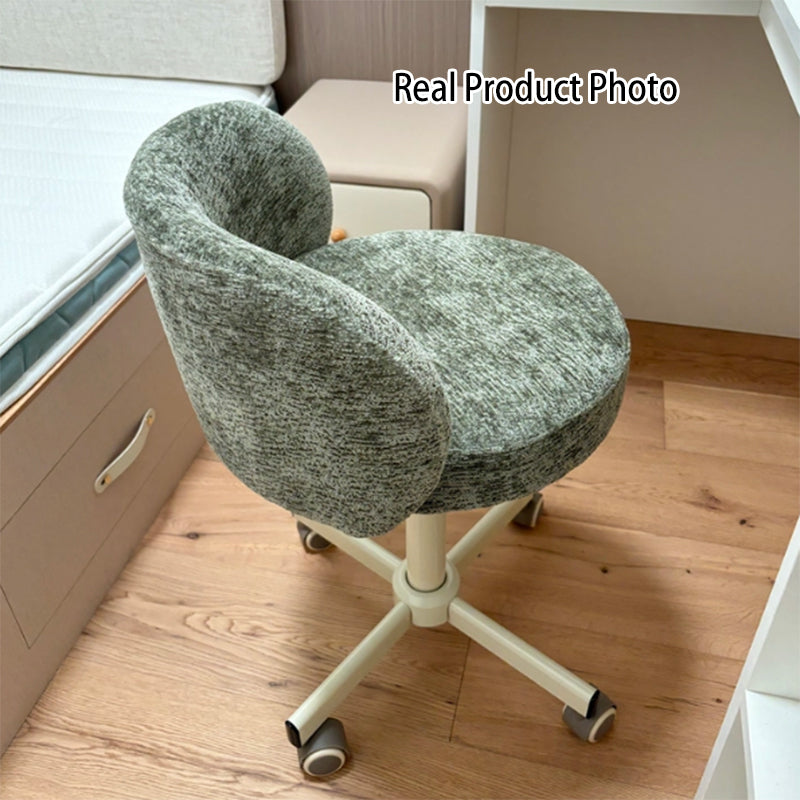 Contemporary Nordic Chenille Vanity Stool with Cat-Scratch Leather, Solid Plywood & Steel Arc Base, Liftable & Rotatable, Armless for Bedroom