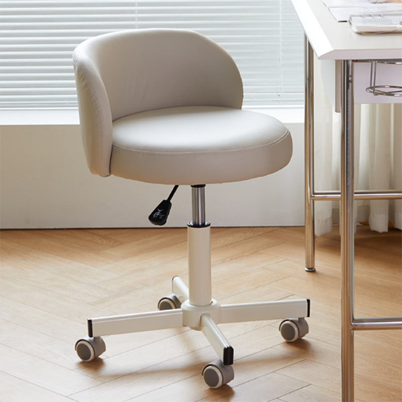 Contemporary Nordic Chenille Vanity Stool with Cat-Scratch Leather, Solid Plywood & Steel Arc Base, Liftable & Rotatable, Armless for Bedroom