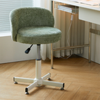 Contemporary Nordic Chenille Vanity Stool with Cat-Scratch Leather, Solid Plywood & Steel Arc Base, Liftable & Rotatable, Armless for Bedroom