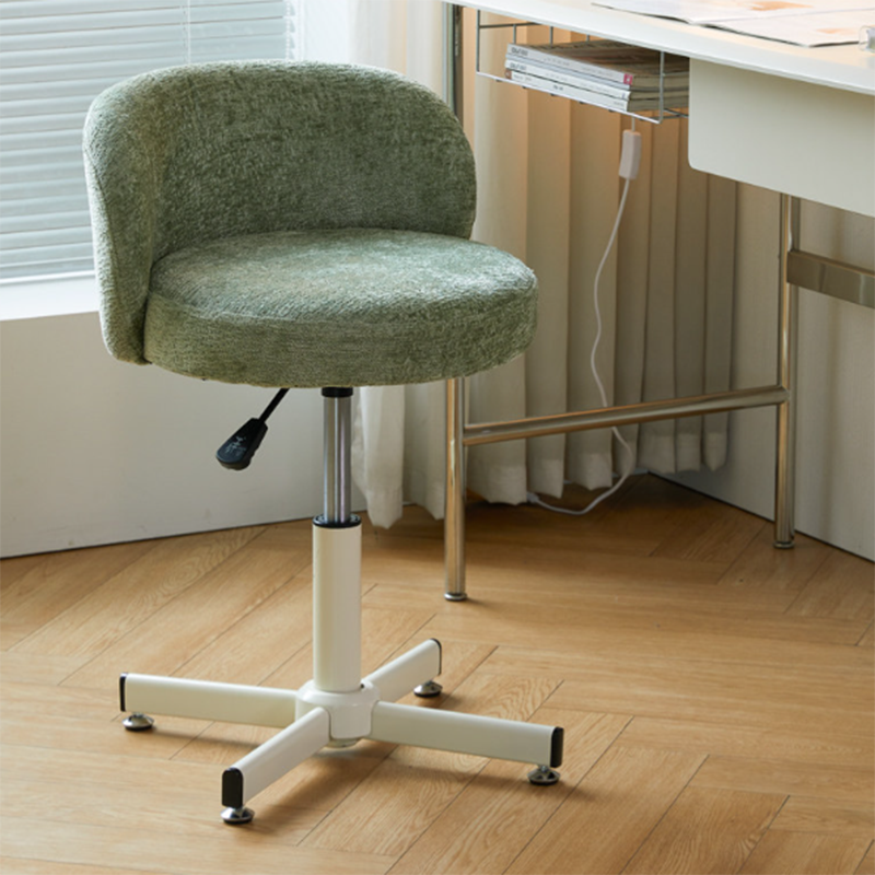 Contemporary Nordic Chenille Vanity Stool with Cat-Scratch Leather, Solid Plywood & Steel Arc Base, Liftable & Rotatable, Armless for Bedroom