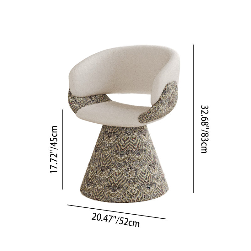 Contemporary Scandinavian Pine Vanity Stool with Arc-Rotatable Backrest & Armrests, Faux Rabbit Fur, Faux Nappa & PU Leather, Linen Chenille Upholstery – Perfect for the Bedroom