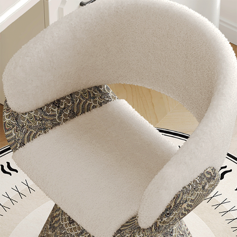 Taburete tocador escandinavo contemporáneo de pino con respaldo y reposabrazos giratorios en arco, piel sintética de conejo, piel sintética de napa y cuero PU, tapicería de chenilla de lino – Perfecto para el dormitorio