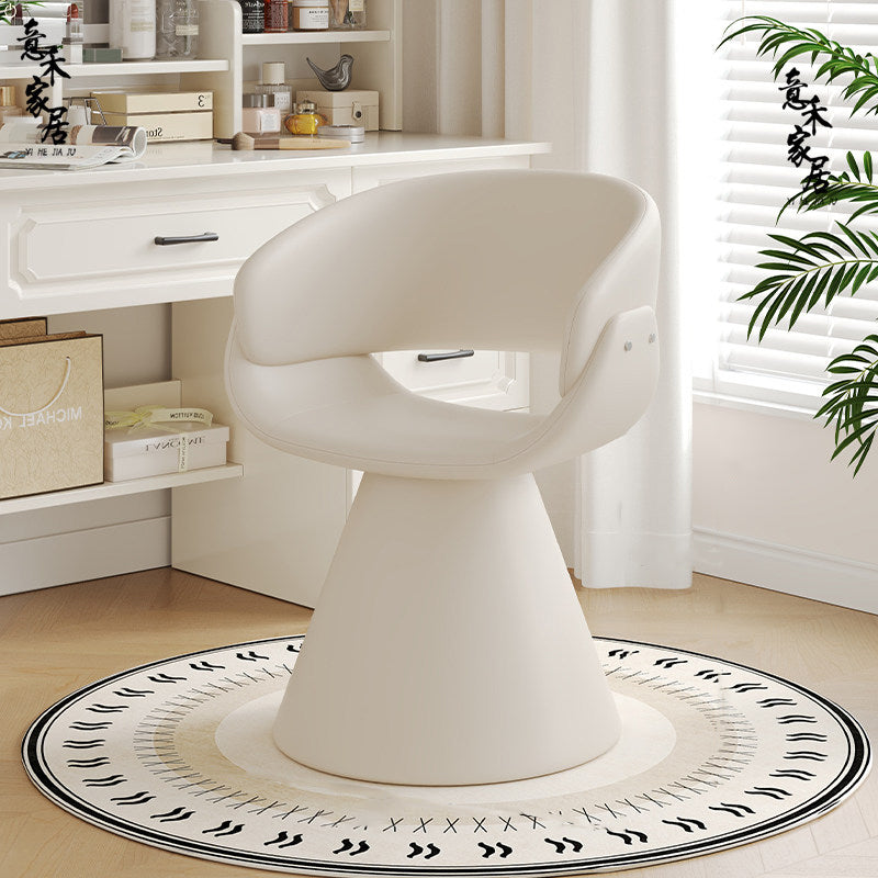 Contemporary Scandinavian Pine Vanity Stool with Arc-Rotatable Backrest & Armrests, Faux Rabbit Fur, Faux Nappa & PU Leather, Linen Chenille Upholstery – Perfect for the Bedroom