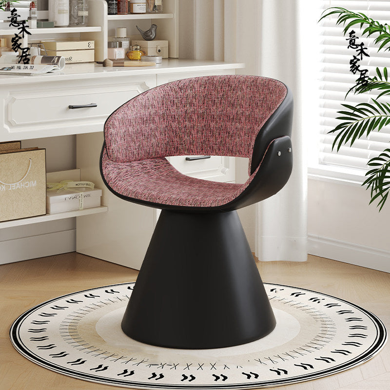 Contemporary Scandinavian Pine Vanity Stool with Arc-Rotatable Backrest & Armrests, Faux Rabbit Fur, Faux Nappa & PU Leather, Linen Chenille Upholstery – Perfect for the Bedroom