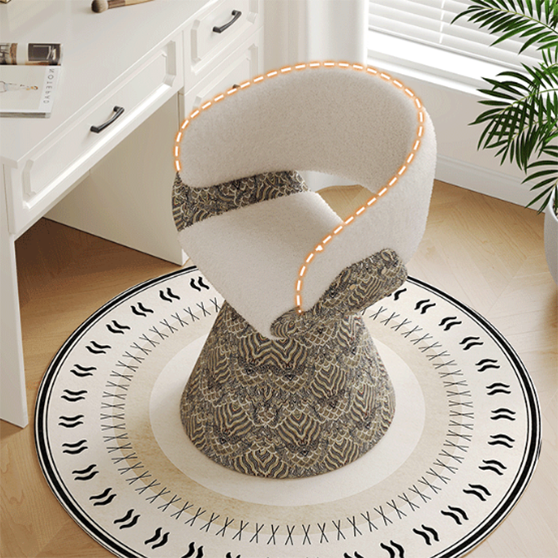 Contemporary Scandinavian Pine Vanity Stool with Arc-Rotatable Backrest & Armrests, Faux Rabbit Fur, Faux Nappa & PU Leather, Linen Chenille Upholstery – Perfect for the Bedroom