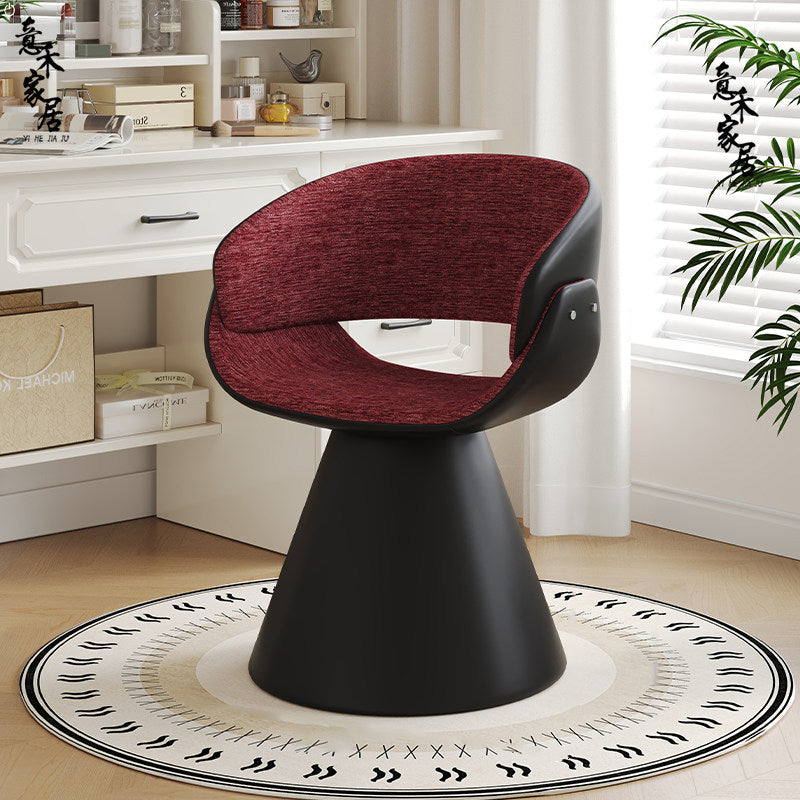 Contemporary Scandinavian Pine Vanity Stool with Arc-Rotatable Backrest & Armrests, Faux Rabbit Fur, Faux Nappa & PU Leather, Linen Chenille Upholstery – Perfect for the Bedroom
