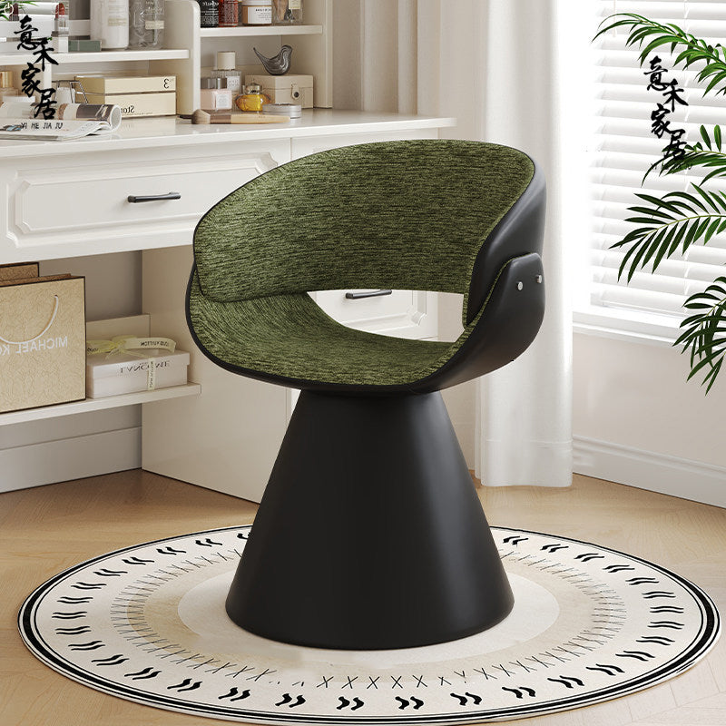 Contemporary Scandinavian Pine Vanity Stool with Arc-Rotatable Backrest & Armrests, Faux Rabbit Fur, Faux Nappa & PU Leather, Linen Chenille Upholstery – Perfect for the Bedroom