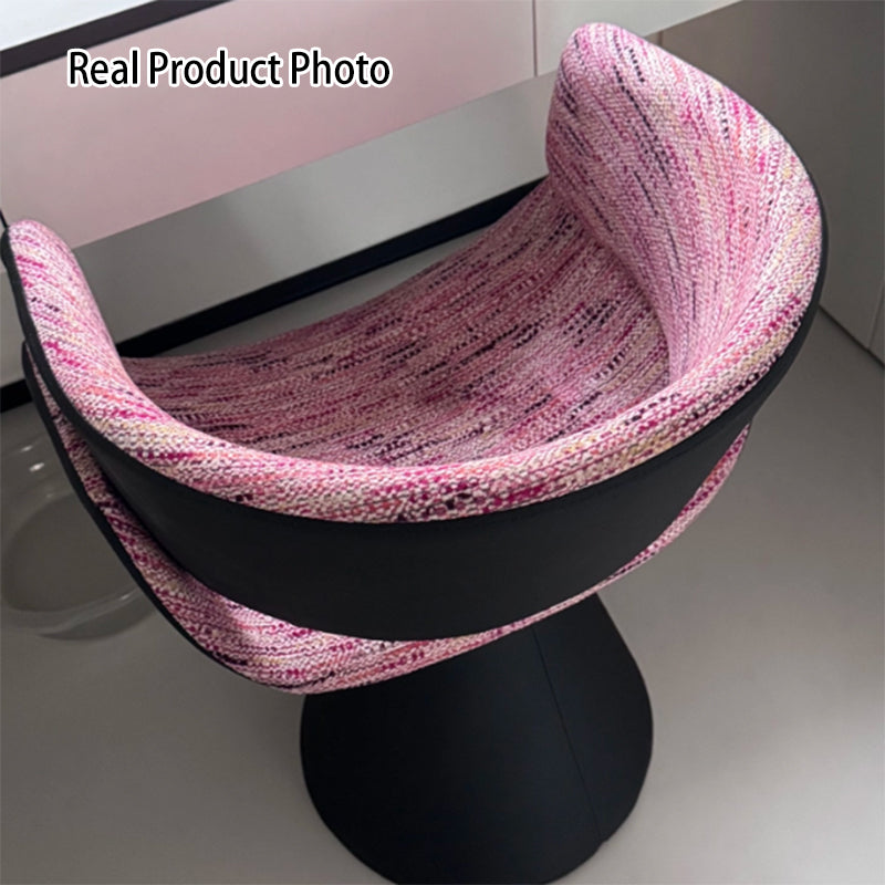 Taburete tocador escandinavo contemporáneo de pino con respaldo y reposabrazos giratorios en arco, piel sintética de conejo, piel sintética de napa y cuero PU, tapicería de chenilla de lino – Perfecto para el dormitorio