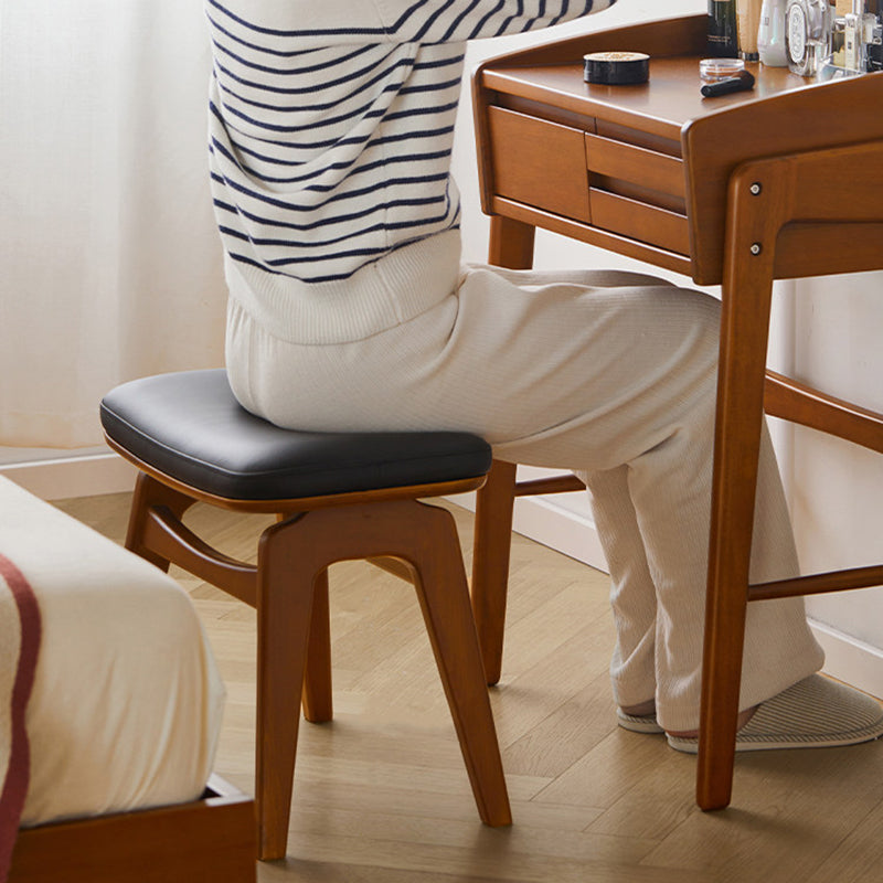 Modern Minimalist Boxwood Vanity Stool — Lightweight Arc-Trapezoid Design, Cushioned with Synthetic Leather Sponge, Backless & Armless for Bedroom