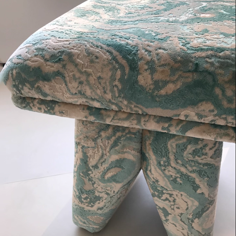 Contemporary Scandinavian Plywood Vanity Stool – Velvet Square-Top, Triangular, Backless & Armless – Upholstered in Chenille, Cotton & Linen for Bedroom