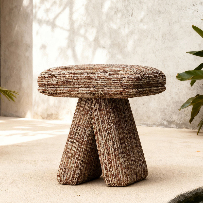 Contemporary Scandinavian Plywood Vanity Stool – Velvet Square-Top, Triangular, Backless & Armless – Upholstered in Chenille, Cotton & Linen for Bedroom