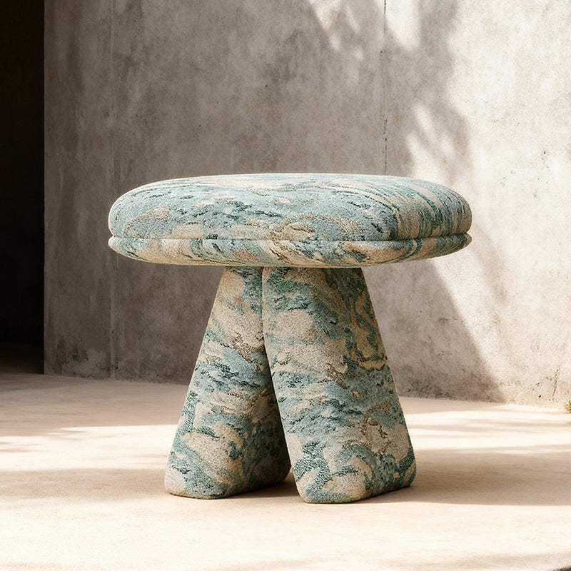 Contemporary Scandinavian Plywood Vanity Stool – Velvet Square-Top, Triangular, Backless & Armless – Upholstered in Chenille, Cotton & Linen for Bedroom