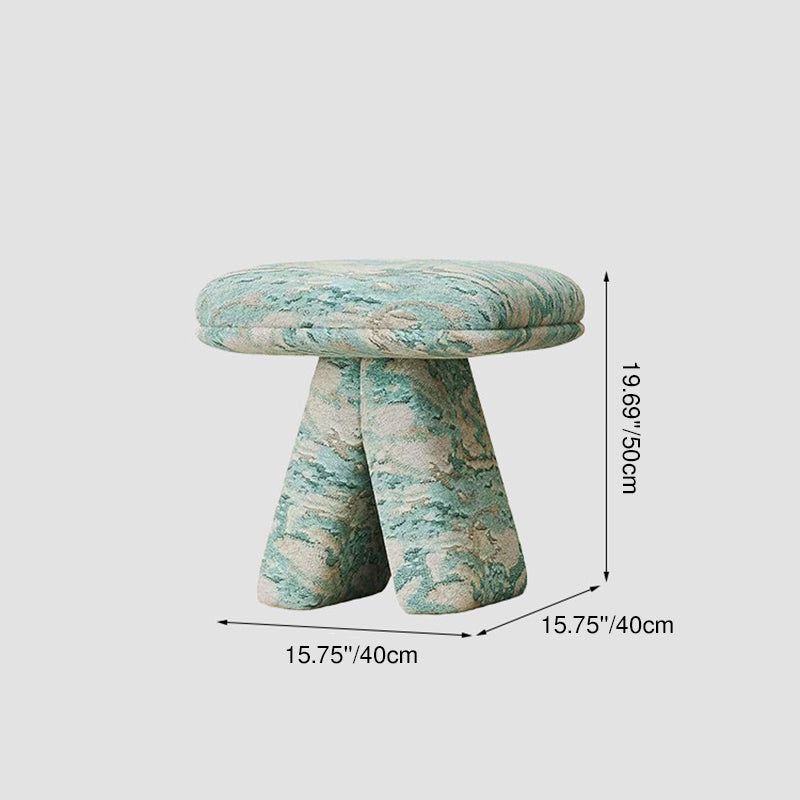 Contemporary Scandinavian Plywood Vanity Stool – Velvet Square-Top, Triangular, Backless & Armless – Upholstered in Chenille, Cotton & Linen for Bedroom