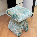 Contemporary Scandinavian Plywood Vanity Stool – Velvet Square-Top, Triangular, Backless & Armless – Upholstered in Chenille, Cotton & Linen for Bedroom