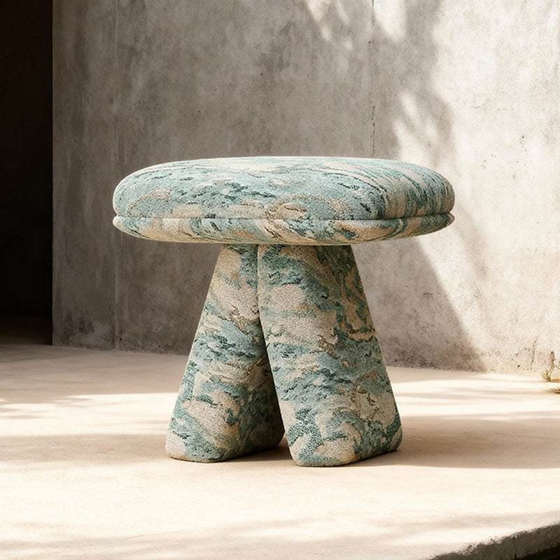 Contemporary Scandinavian Plywood Vanity Stool – Velvet Square-Top, Triangular, Backless & Armless – Upholstered in Chenille, Cotton & Linen for Bedroom