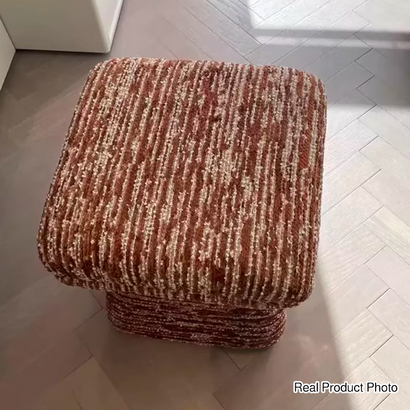 Contemporary Scandinavian Plywood Vanity Stool – Velvet Square-Top, Triangular, Backless & Armless – Upholstered in Chenille, Cotton & Linen for Bedroom