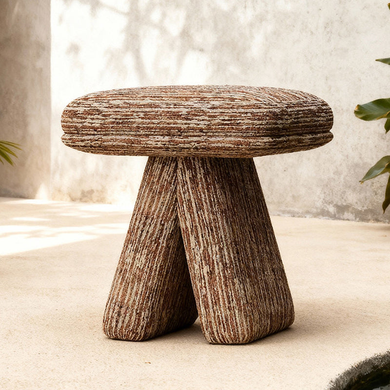 Contemporary Scandinavian Plywood Vanity Stool – Velvet Square-Top, Triangular, Backless & Armless – Upholstered in Chenille, Cotton & Linen for Bedroom