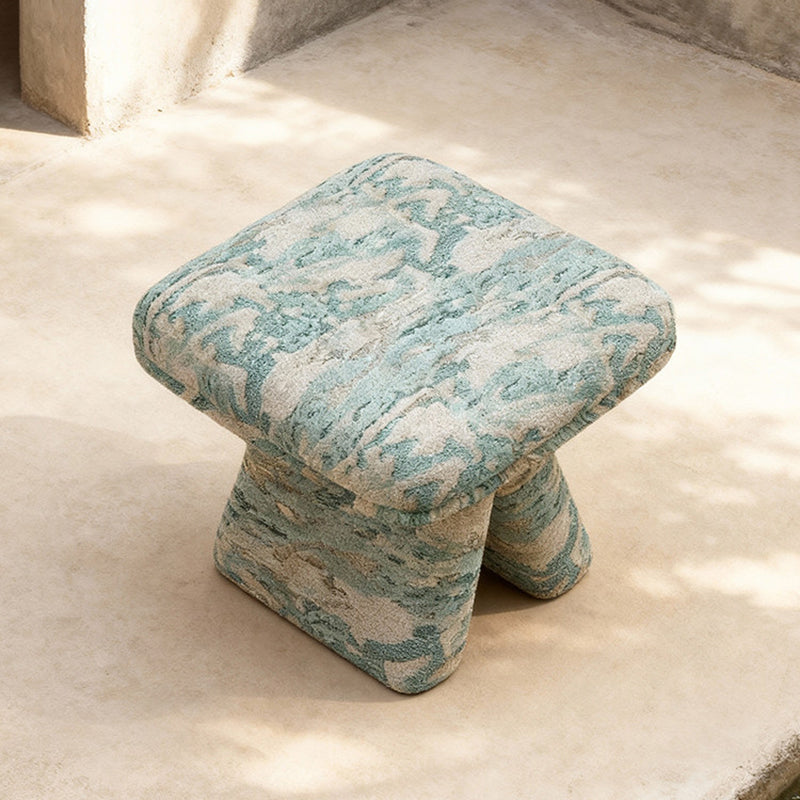 Contemporary Scandinavian Plywood Vanity Stool – Velvet Square-Top, Triangular, Backless & Armless – Upholstered in Chenille, Cotton & Linen for Bedroom