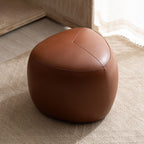 Taburete bajo contemporáneo escandinavo de madera de pino — Acolchado con cuero sintético, diseño de triángulo redondeado, asiento sin respaldo ni reposabrazos para sala de estar
