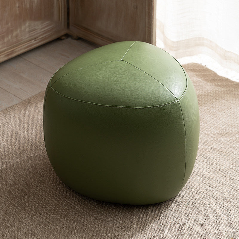 Contemporary Scandinavian Pine Wood Low Stool — Padded with Synthetic Leather, Rounded-Triangle Design, Backless & Armless Living Room Seat