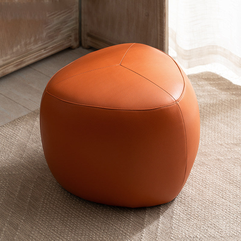 Contemporary Scandinavian Pine Wood Low Stool — Padded with Synthetic Leather, Rounded-Triangle Design, Backless & Armless Living Room Seat